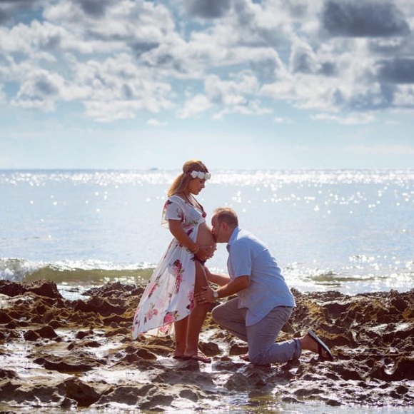 Maternity Floral Sheer Gown Cover up - Picture 2 of 13